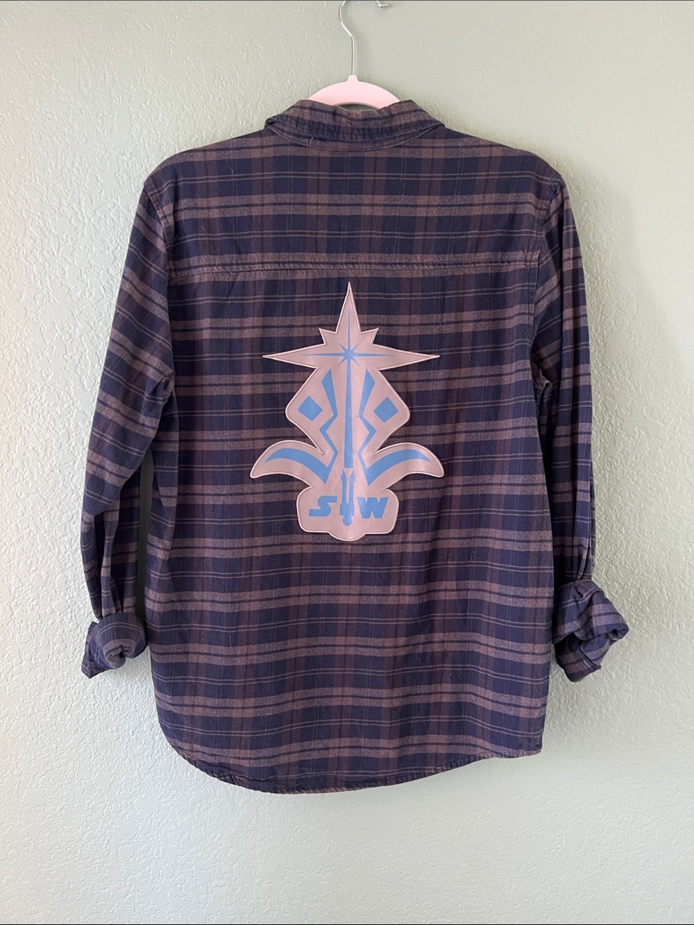 Ahsoka Tano Plaid Flannel Button-Down Shirt with Graphic Back - Blue/Grey